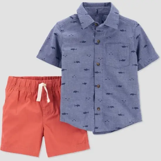 Carter's Just One You&reg; Toddler Boys' Chambray Shark Top & Bottom Set - Blue/Coral image {3}