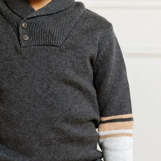 Hope & Henry Boys' Long Sleeve Striped Shawl Collar Sweater, Kids image {4}