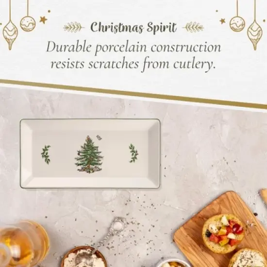 Spode Christmas Tree 14-Inch Rectangular Sandwich Tray, Porcelain Serving Platter - Tableware with Festive Charm, Dishwasher, Microwave, Freezer Safe image {4}