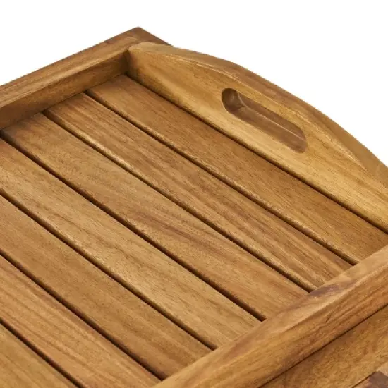 GDFStudio Kenilworth Outdoor Rustic Acacia Wood Bar Cart with Removable Tray and Wheels, Natural Brown image {8}