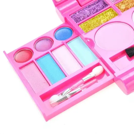 Link Pretty Princess Girls Deluxe Colorful Makeup Palette With Mirror & Brushes - Pink image {7}