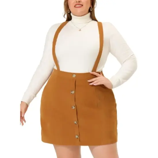 Agnes Orinda Women's Plus Size Corduroy Suspender Elastic Back A-Line Mini Skirt image {5}