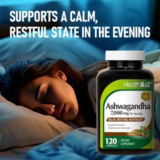 HealthA2Z &ndash; Ashwagandha 7000 mg with Magnesium Glycinate & Ergothioneine &ndash; 120 Capsules image {5}