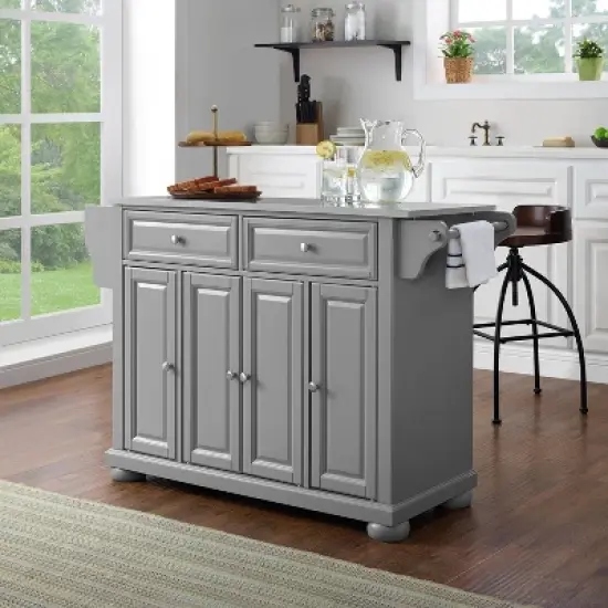 Alexandria Stainless Steel Top Kitchen Island/Cart Gray/Stainless Steel - Crosley image {1}