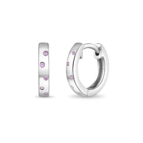 Girl's Staggered Gems Hoop Sterling Silver Earrings - In Season Jewelry image {6}
