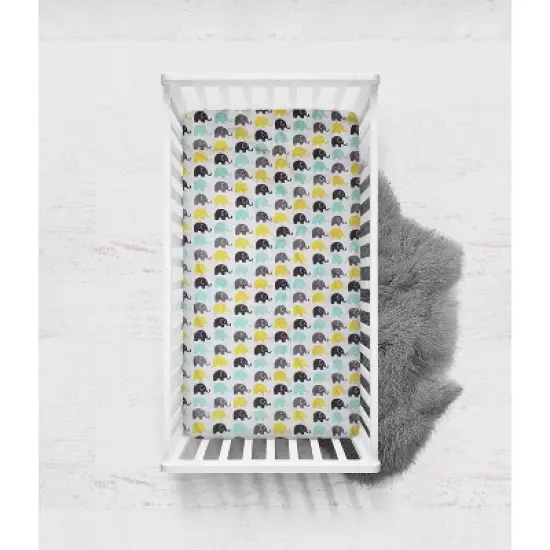 Bacati - Elephant Mint Yellow and Gray 100 percent Cotton Universal Baby Crib or Toddler Bed Fitted Sheet image {4}