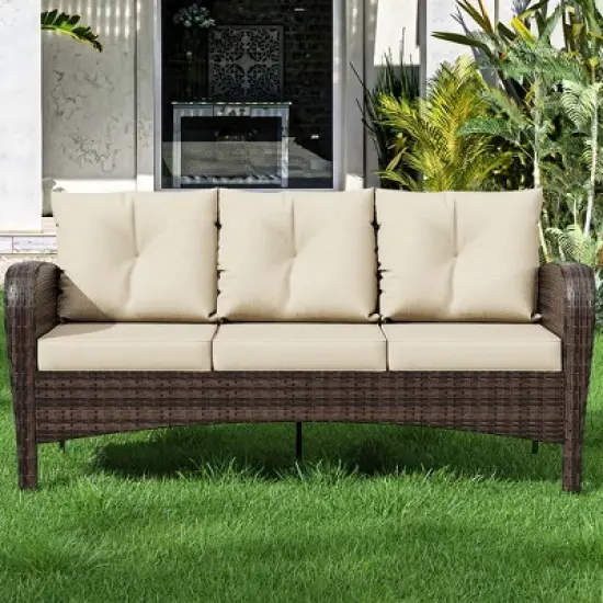 UPTIOT 3-person Patio Rattan Sofa With Wide Armrests image {3}
