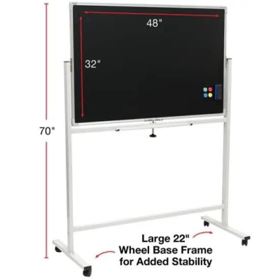 Excello Global Products 48" x 32" Reversible Whiteboard/Chalkboard on Wheels (White Frame) image {4}