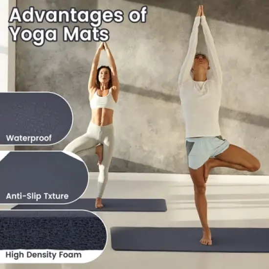 Fitvids 1/2-Inch Thick High Density Foam Exercise Yoga Mat with Carrying Strap, For Cushioning The Body Against Hard Floors, Graphite image {3}