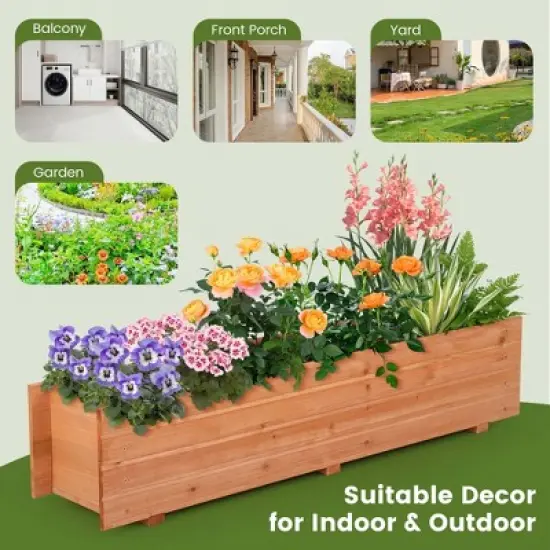 Costway Raised Garden Bed Wood Rectangular Planter Box with 2 Drainage Holes Outdoor image {8}