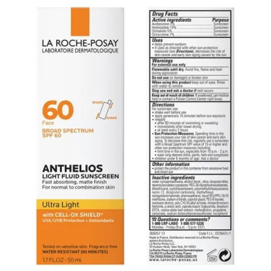 La Roche Posay Anthelios Sunscreen, Ultra-Light Fluid Face Sunscreen, Oxybenzone-Free Sunscreen Lotion - SPF 60 - 1.7 fl oz​​ image {1}