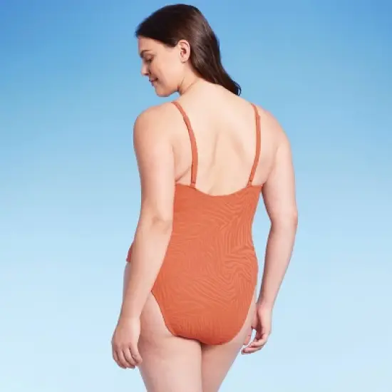 Women's Jacquard Rectangle Wire One Piece Swimsuit - Shade & Shore&trade; Orange image {3}