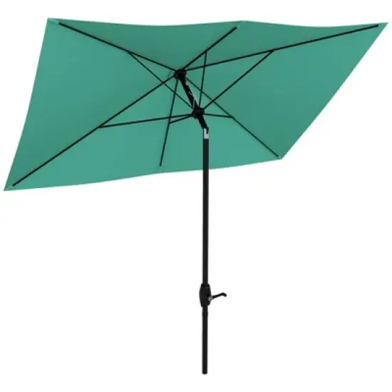 Outsunny 6.5' x 10' Rectangular Market Umbrella, Patio Outdoor Table Umbrella with Crank and Push Button Tilt, Teal image {5}
