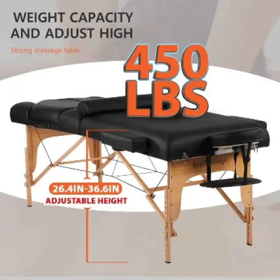 BestMassage Folding Massage Spa Table 30 Inch Wide Lash Bed for Professional Therapists & Home Use, Black image {3}