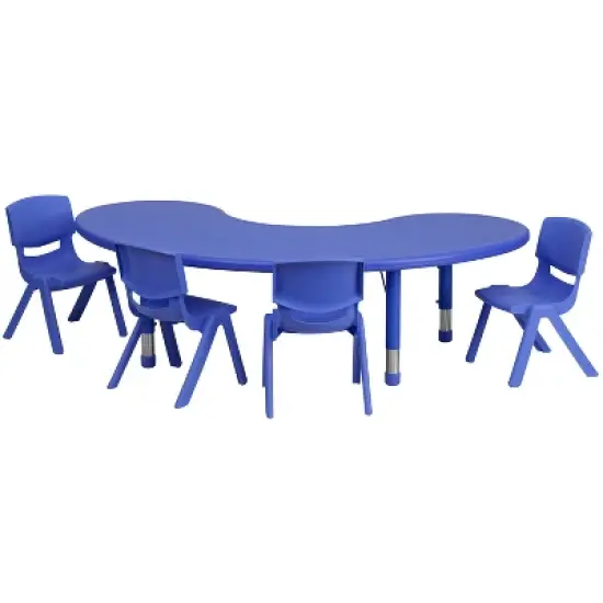 Emma and Oliver 35"W x 65"L Half-Moon Plastic Height Adjustable Activity Table Set with 4 Chairs image {3}