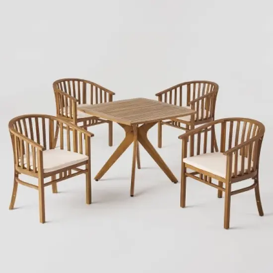 Alondra 5pc Acacia Wood Square Dining Set - Teak - Christopher Knight Home image {1}