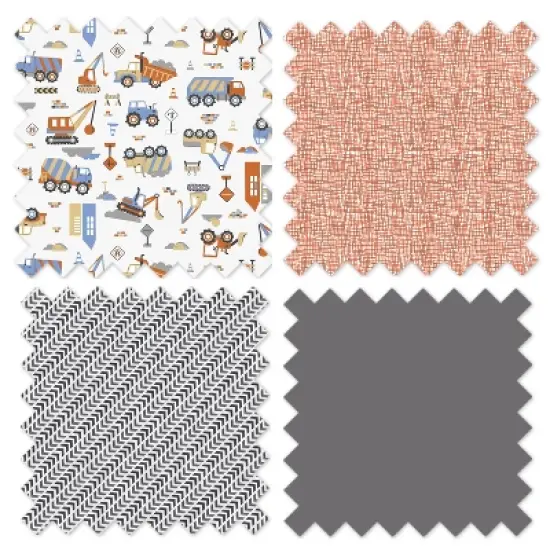 Bacati - Construction Yellow Orange Blue Gray 6 pc Crib Bedding Set with Long Rail Guard Cover image {7}