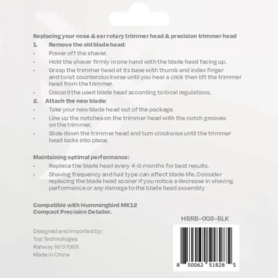 HUMMINGBIRD MK12 QuickSwap Replacement Nose & Ear Rotary Trimmer Head, Precision Trimmer, Eyebrow Guide Comb, Genuine Replacement Blade Head Refills image {2}