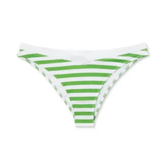 Women's Ribbed High Leg Extra Cheeky Bikini Bottom - Shade & Shore&trade; Green/White image {5}