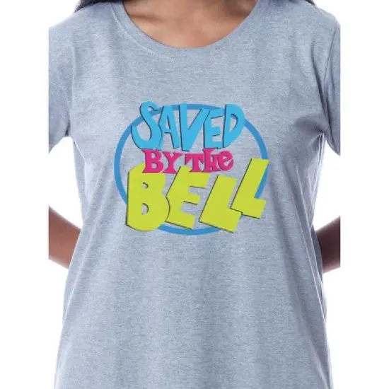 Saved By The Bell Womens' TV Series Title Logo Nightgown Sleep Pajama Shirt Grey image {1}