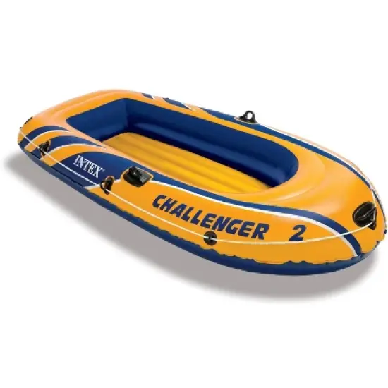 Intex Challenger 2 Inflatable 2 Person Floating Boat Raft Set with 2 48-Inch Oars, Oar Locks, Grab Handles and High-Output Hand Air Pump image {1}