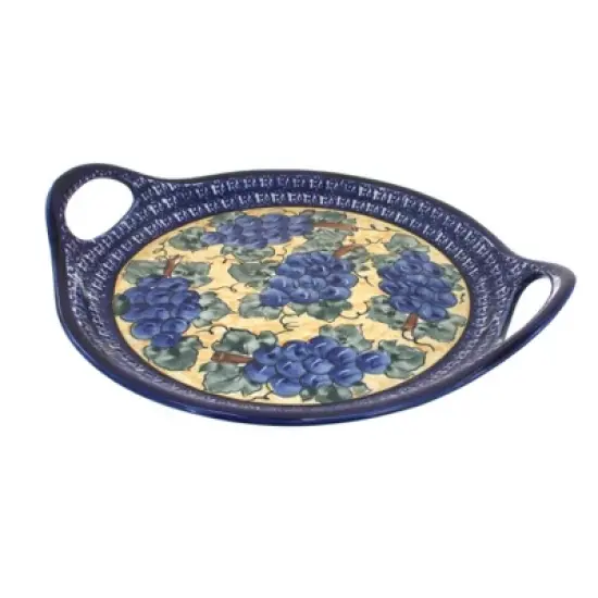 Blue Rose Polish Pottery 1333 Zaklady Round Serving Tray with Handles image {6}