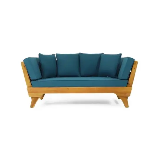Serene Outdoor Acacia Wood Expandable Daybed with Cushions Teak/Dark Teal - Christopher Knight Home image {8}