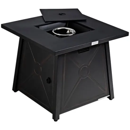 Costway 30'' Square Propane Gas Fire Pit Table 50,000 BTU W/ Waterproof Cover Lava Rock image {8}