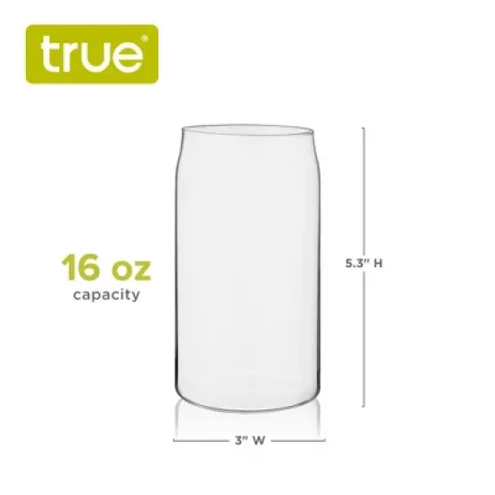 True Beer Can Pint Glass, Clear Glass Beer Cup, Set of 4, Holds 16 Ounces, Dishwasher Safe, Beer Can Shape, Tapered Lip, Craft Beer Glass image {2}