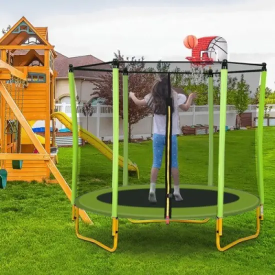5.5 FT Kids Outdoor and Indoor Trampoline with Playpen, Basketball Hoop and Ball - ModernLuxe image {10}