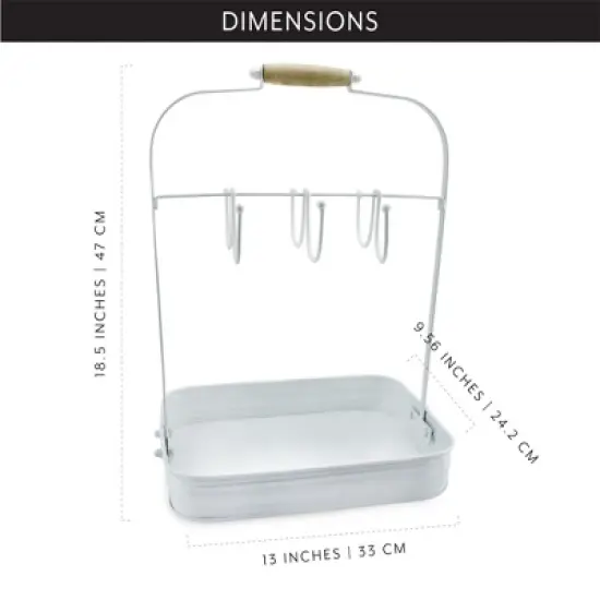 AuldHome Design White Enamelware Coffee Mug Rack; Countertop Style Rustic Distressed Cup Hanging Stand w/ Tray image {2}