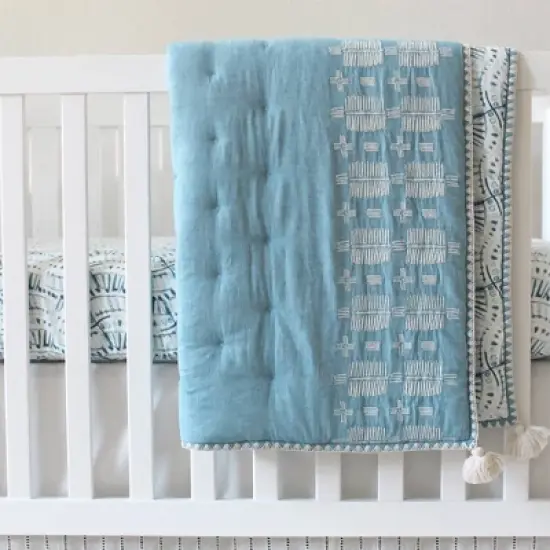 Crane Baby Quilted Baby Reversible Blanket - Caspian Chambray image {4}