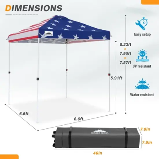 EAGLE PEAK 6.6x6.6 Pop Up Canopy Tent Instant Outdoor Canopy Easy Set Up Straight Leg Folding Shelter with Wheeled Bag, 8 Stakes and 4 Ropes image {2}