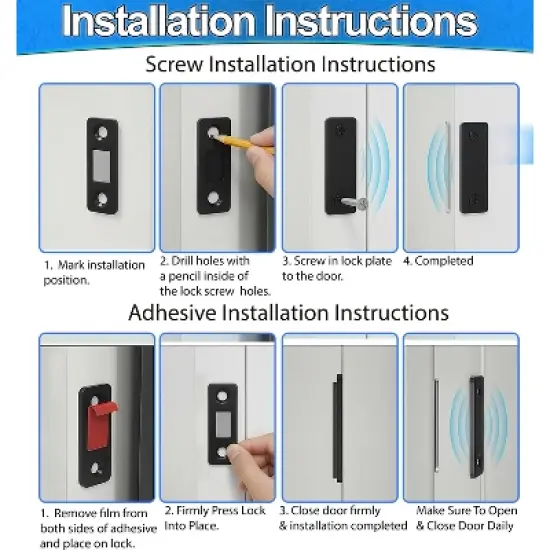 5 Star Super Deals Magnetic Cabinet Locks 4 Pack &ndash; Ultra-Thin, No-Drill Adhesive & Screw-On Childproof Safety Latches for Cabinets & Drawers image {2}