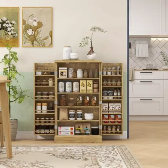 HOMCOM 41" Kitchen Pantry Storage Cabinet, Freestanding Kitchen Cabinet with Double Doors, 5-Tier Shelf, 12 Spice Racks and Adjustable Shelves image {2}