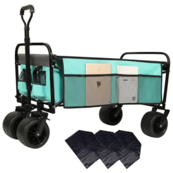 FURNIinspire Outdoor Serving Carts 440lbs Collapsible Foldable Wagon Cart with Strapping System for Camping Sports, Blue, 35.04"*22.44"*38.58" image {5}