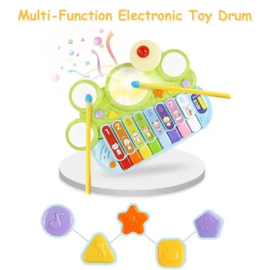 Costway 3 in 1 Musical Instruments Electronic Piano Xylophone Drum Set Learning Toys image {3}