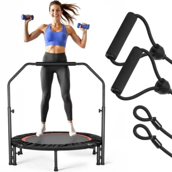 SUGIFT 40" Multi-Function Fitness Trampoline with Adjustable Handlebar and Resistance Bands for Home Workouts image {7}