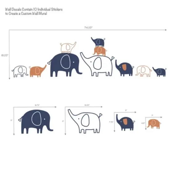 Lambs & Ivy Playful Elephant Blue/White/Caramel Nursery Wall Decals/Stickers image {1}