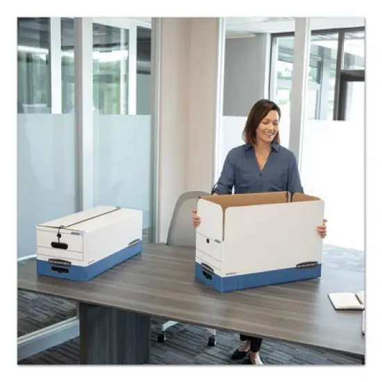 Bankers Box STOR/FILE Medium-Duty Strength Storage Boxes, Letter/Legal Files, 12.25" x 16" x 11", White/Blue, 12/Carton image {3}