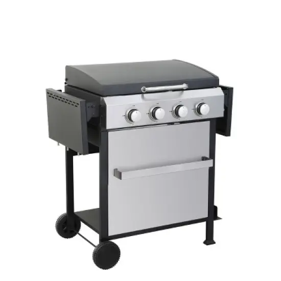Dolonm 4-Burner 49,200 BTU Gas Grill w/Stainless Plancha & XL Enamel Grids - Foldable Side Tables, 6 Hooks - Outdoor BBQ image {2}