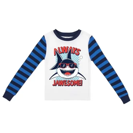 "Always Jawesome" Blue-and-Black-Striped Long-Sleeve Pajama Set image {1}
