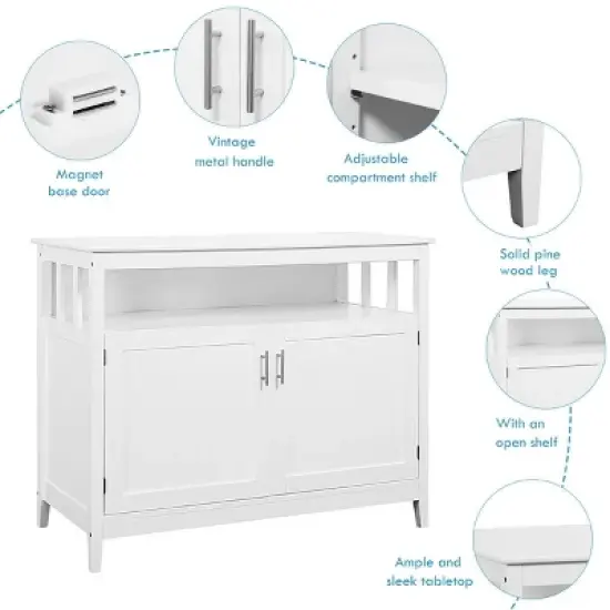 Costway Modern Kitchen Storage Cabinet Buffet Server Table 36" Sideboard Dining Wood White image {5}