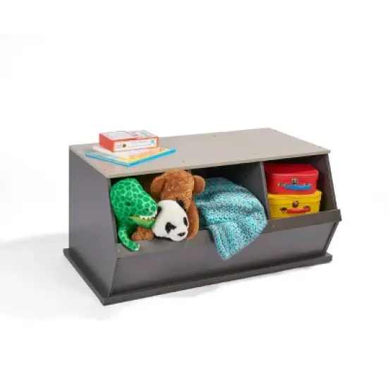 Badger Basket 3 Bin Stackable Storage Cubby Charcoal/Gray Woodgrain image {4}