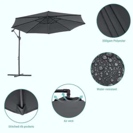 Sonkuki 10 Ft. Patio Offset Umbrella Outdoor Hanging Umbrellas w/Steel Frame image {6}