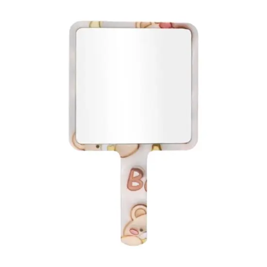 Unique Bargains Durable Square Handheld Mirror Pink White 1 Pc image {3}