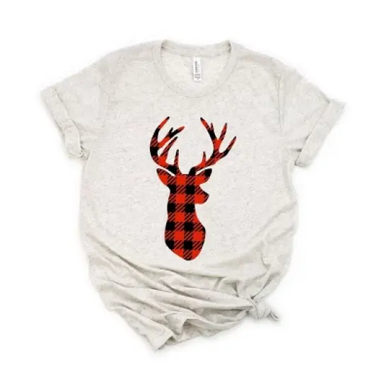 Simply Sage Market Women's Buffalo Plaid Reindeer  Short Sleeve Graphic Tee image {3}