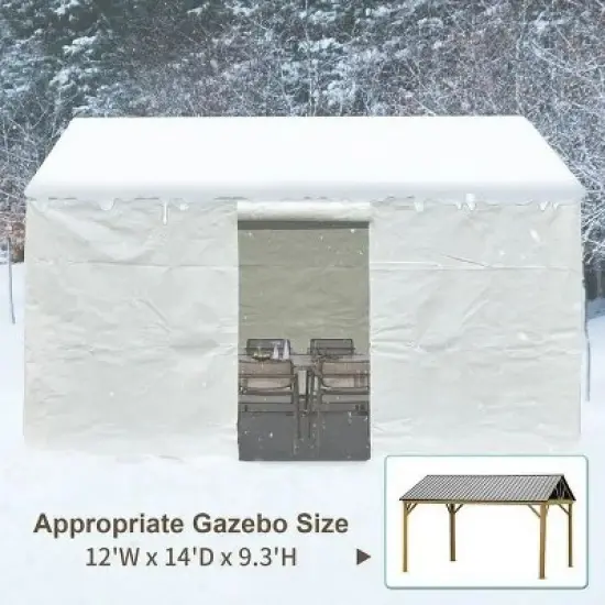 DOMETOUR 12'x14' Waterproof Hardtop Gazebo Cover with Sidewalls & Mesh Windows, All-Season Outdoor Enclosure, White image {3}