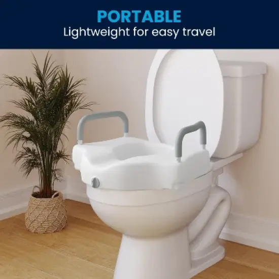 Flash Furniture HERCULES White Elevated Toilet Seat with Height Adjustable Padded Arms and Locking Safety Mechanism image {12}
