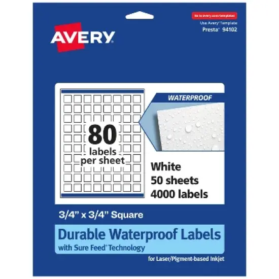 Avery Durable Waterproof Square Labels with Sure Feed, 3/4" x 3/4" image {9}
